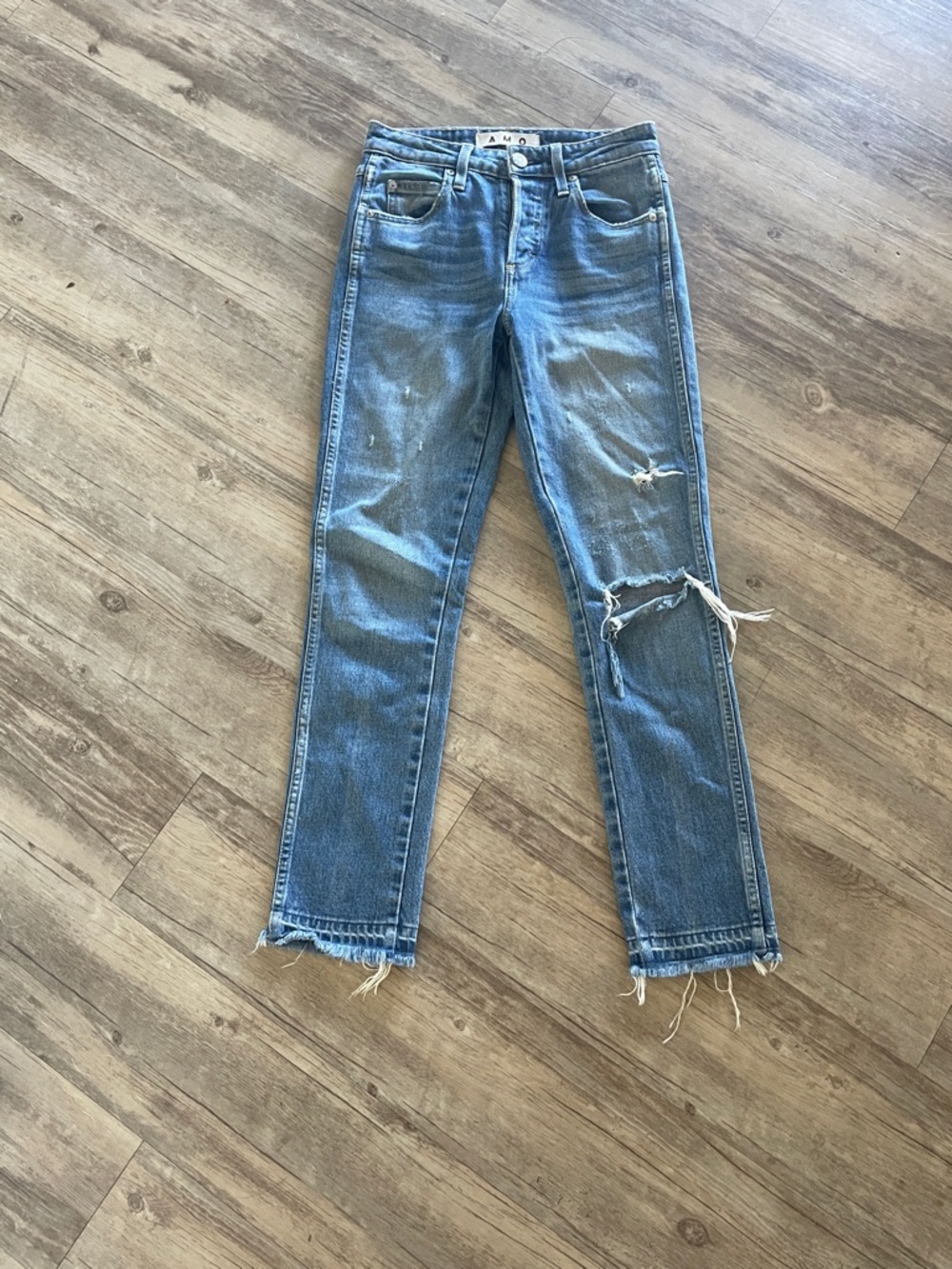 Revolve Amo Denim High Rise Distressed Babe Jeans In Dive Bar Destroy Wash - Picture 7 of 8